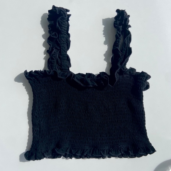 Tops - Black Ruffled Crop Top Size Med